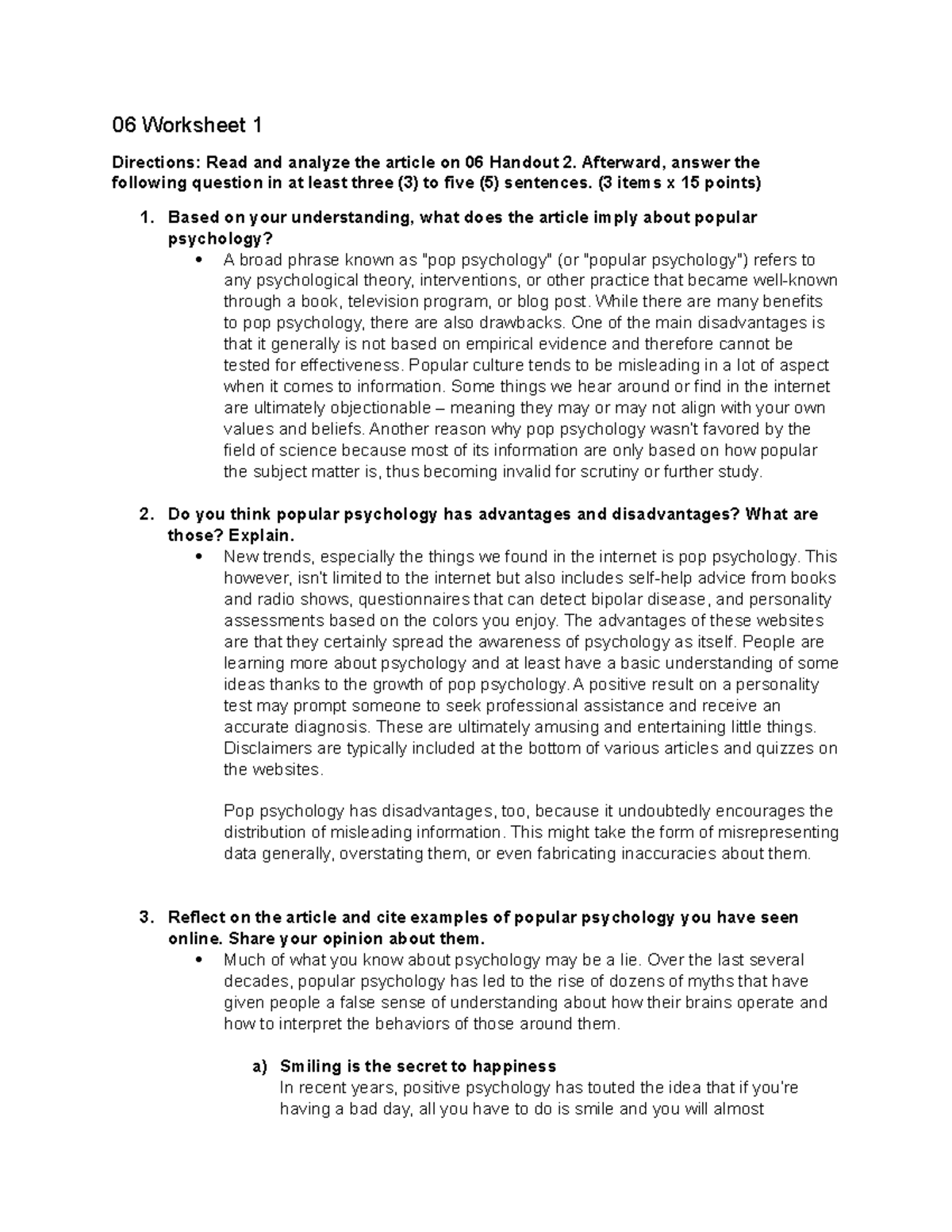 06 Worksheet 1 Analyzing Myths In Popular Psychology Concepts Studocu