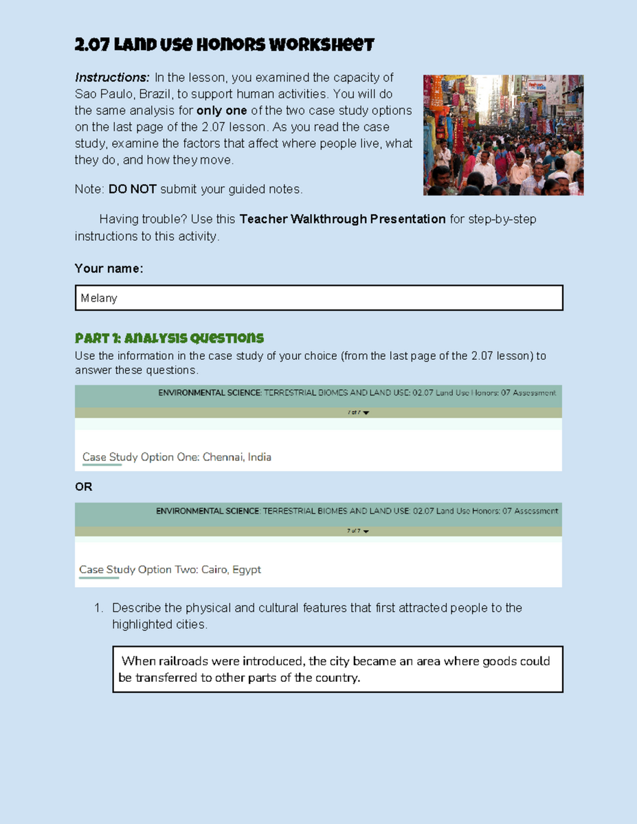 2 07 Land Use Honors Worksheet Case Study Analysis And Insights Studocu