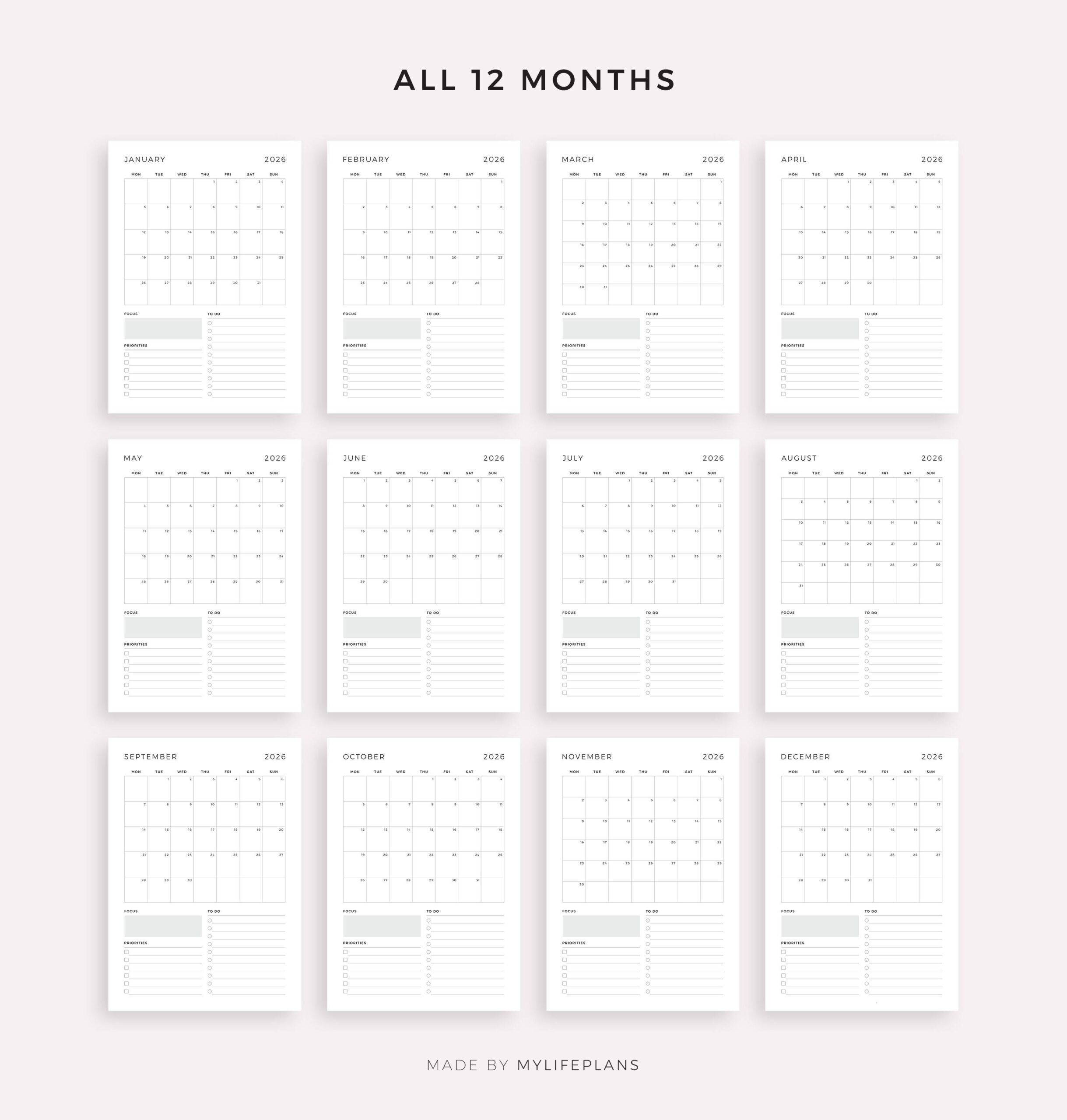 2026 Monthly Planner Monthly Schedule Monthly Organizer Month At A Glance