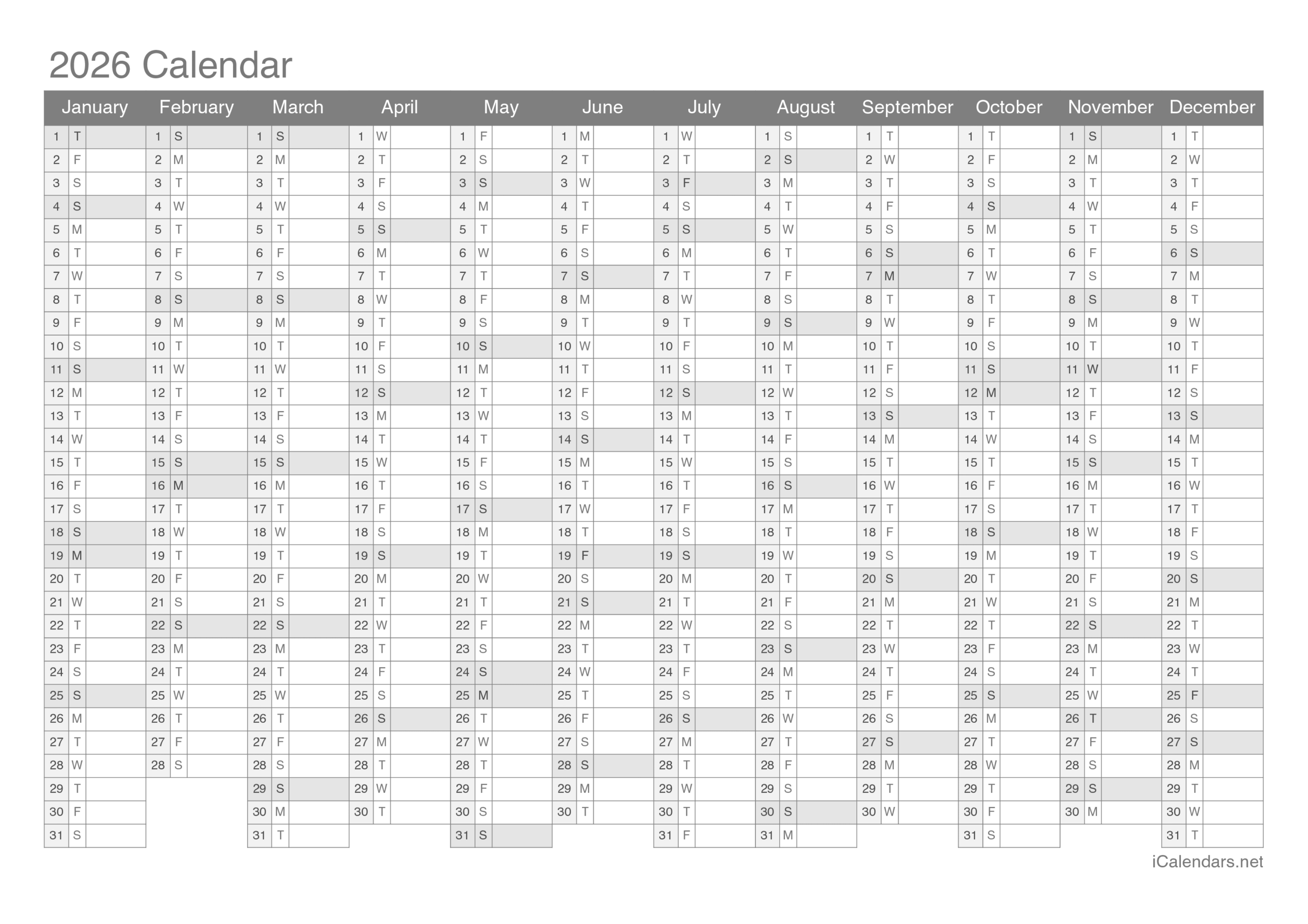Calendar 2026 UK Free Printable PDF Templates