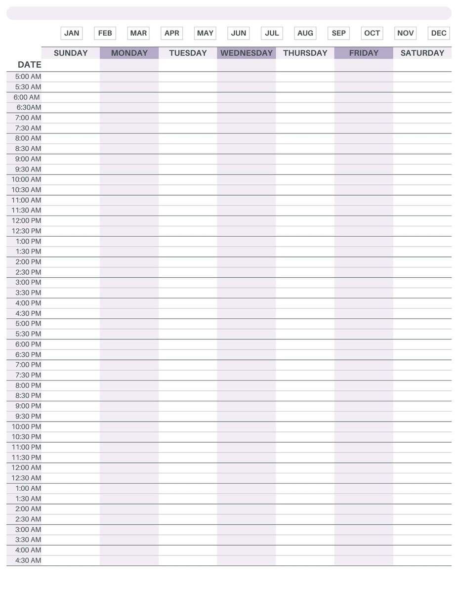 24 Hour Weekly Planner FREE Printable 24 Hour Weekly Planner FREE Printable