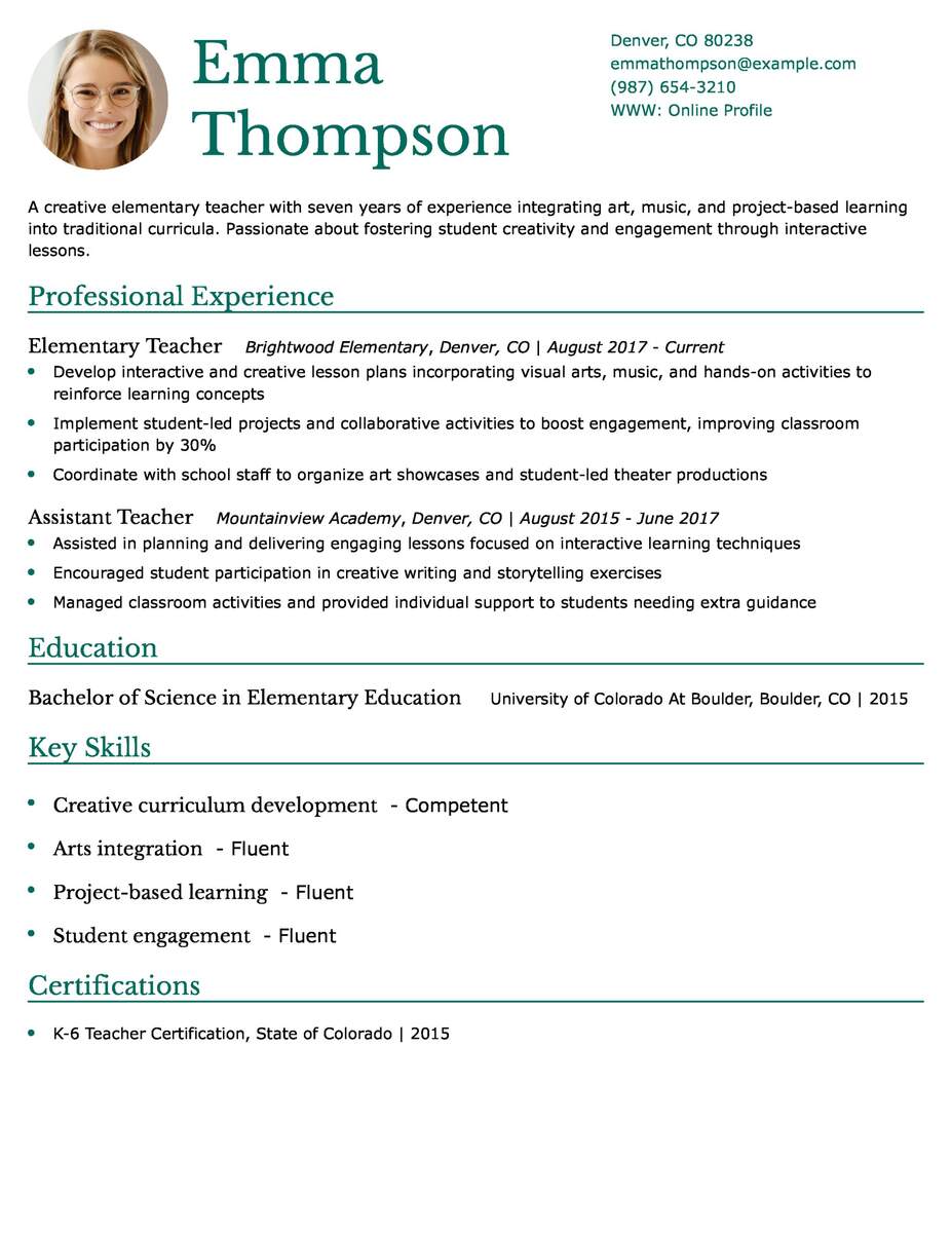 25 Best Elementary Teacher Resume Examples And Templates For 2025 ResumeBuilder 25 Best Elementary Teacher Resume Examples And Templates For 2025 ResumeBuilder