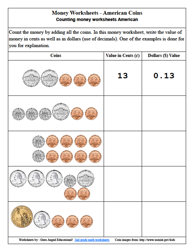 2ND GRADE MATH MONEY WORKSHEETS USING AMERICAN COINS Steemit