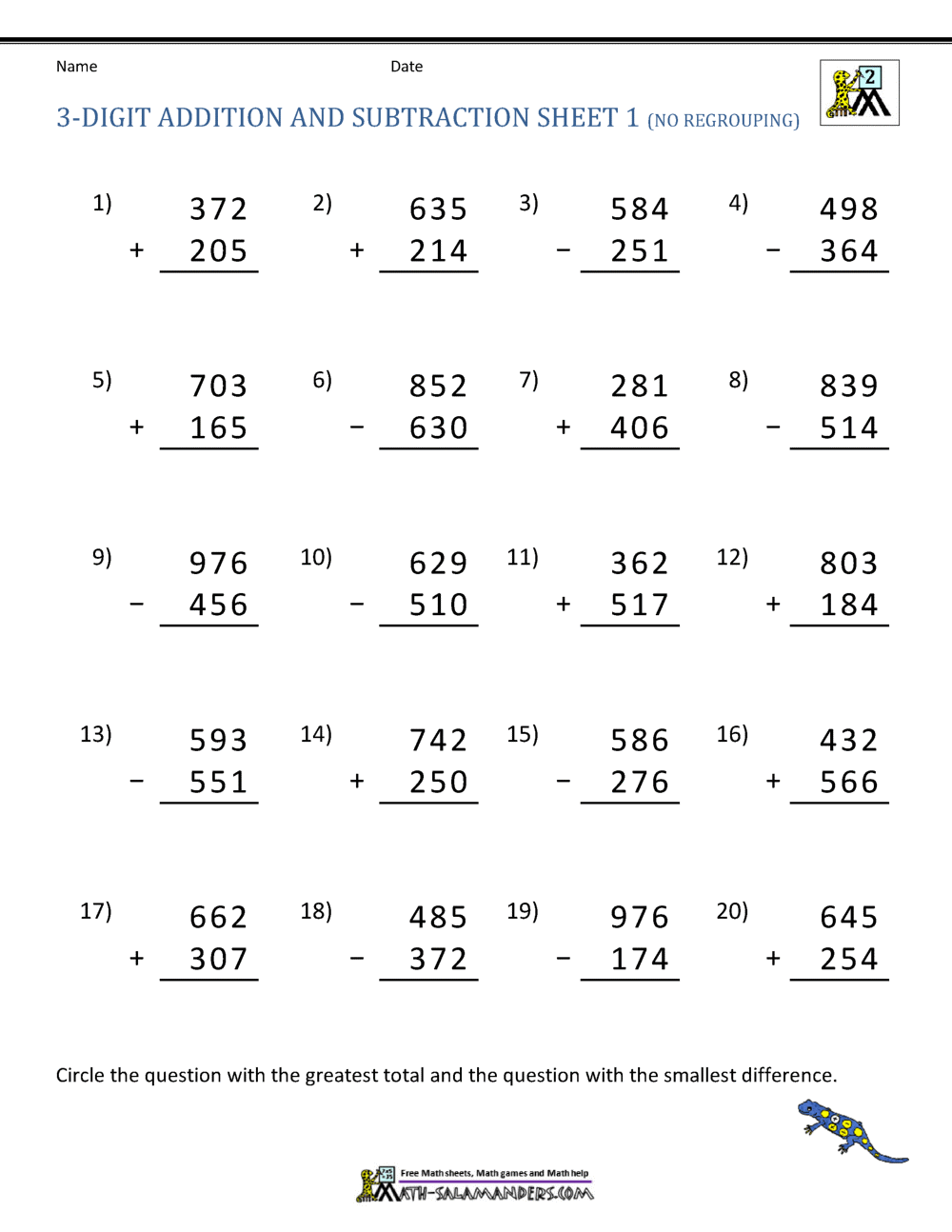 3 Digit Addition And Subtraction Worksheets SET3 Ocean Theme Math Worksheets Printable Etsy