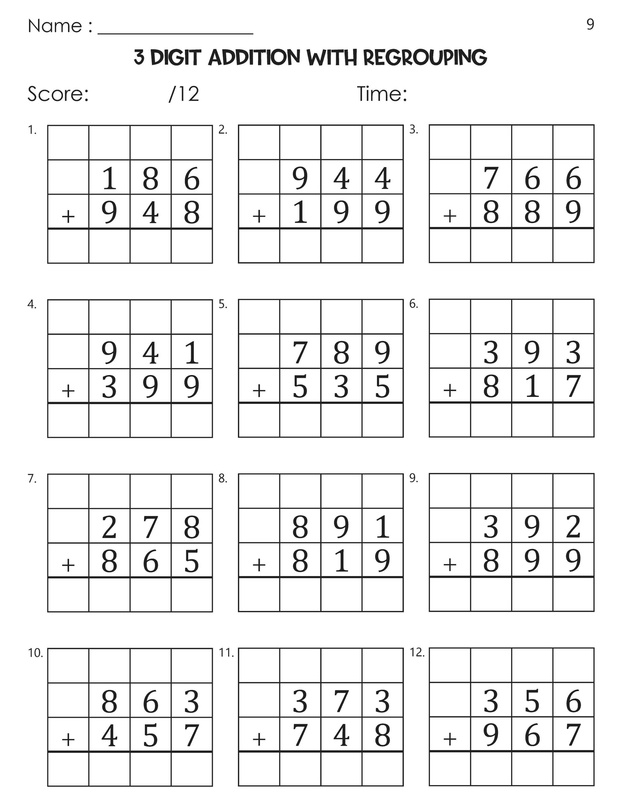 3 Digit Addition With Regrouping Worksheets Etsy