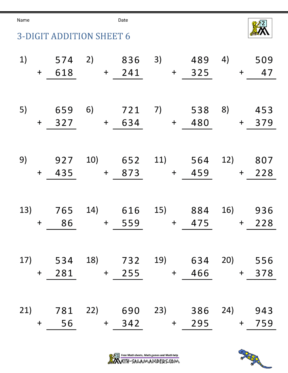 3 Digit Addition Worksheets 3 Digit Addition Worksheets