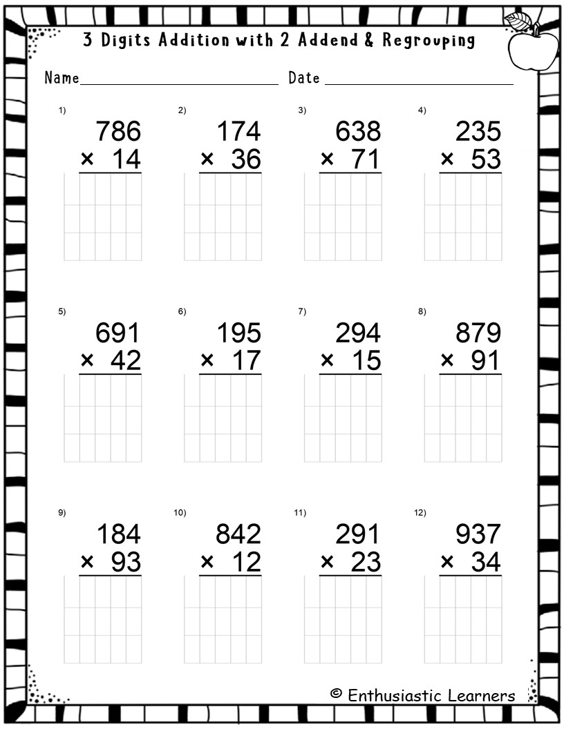3 Digit By 2 Digit Long Multiplication Worksheets Math Problems Teaching Resources