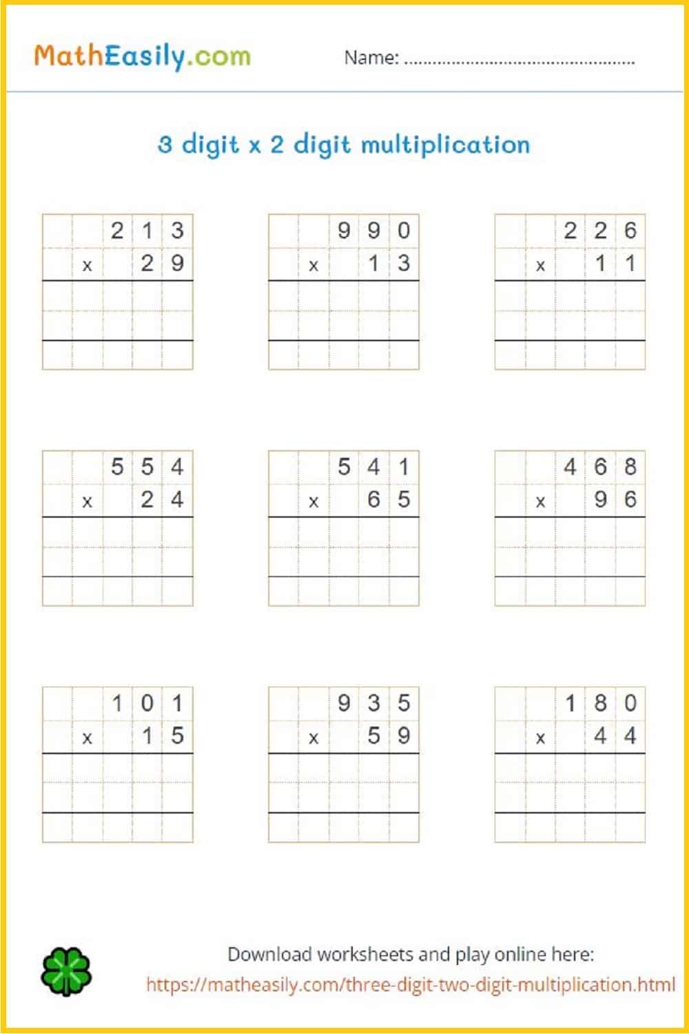 3 Digit By 2 Digit Area Model Multiplication Worksheets Made By Teachers
