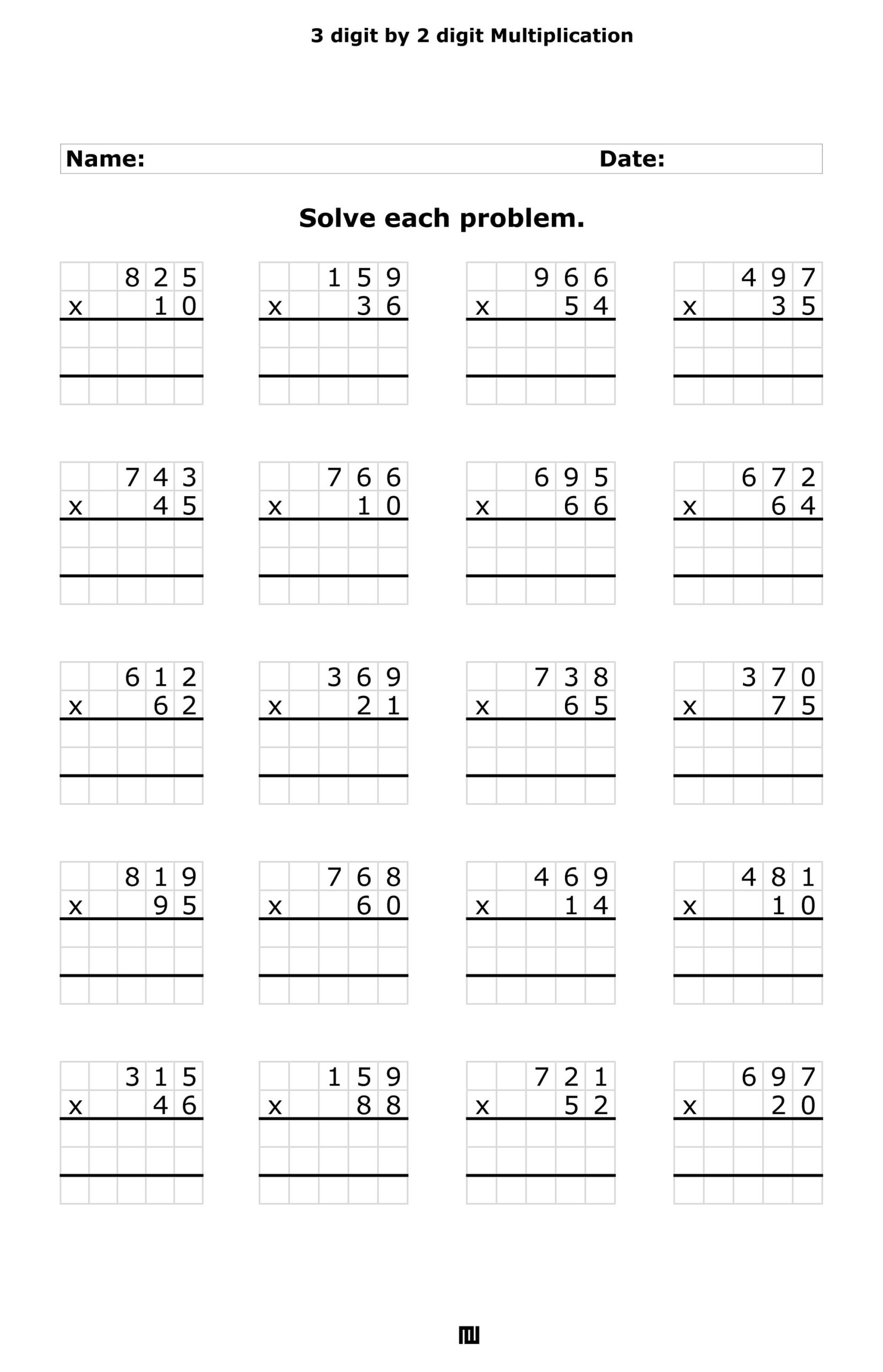 3 Digit By 2 Digit Multiplication Worksheets 100 Pages PDF Download Etsy
