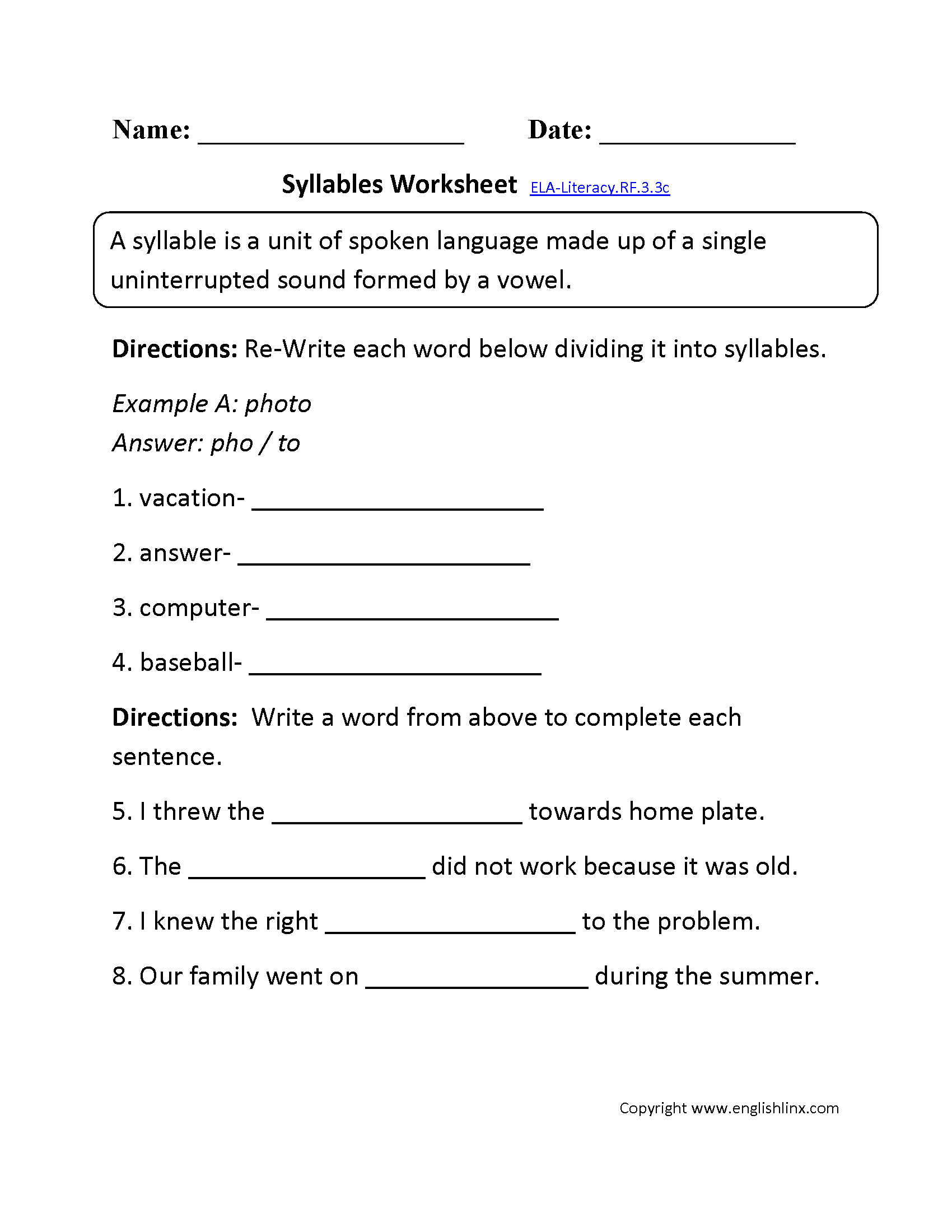 3rd Grade Common Core Reading Foundational Skills Worksheets