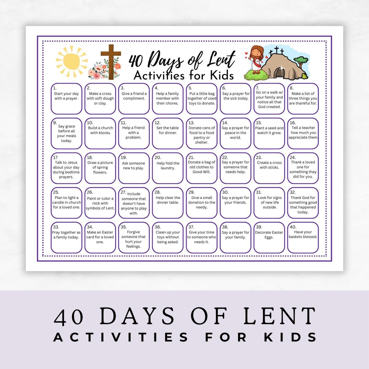 40 Days Of Lent Countdown Calendar Kids Lenten Activities Christian Bible Lessons Family Prayer Calendar Catholic Lenten Activities Etsy