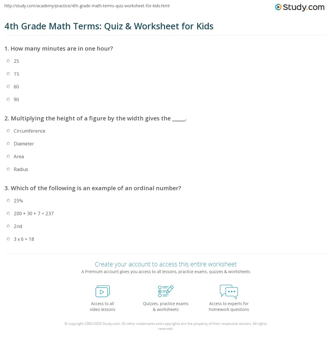 Quiz Worksheet Teaching Math Vocabulary Study