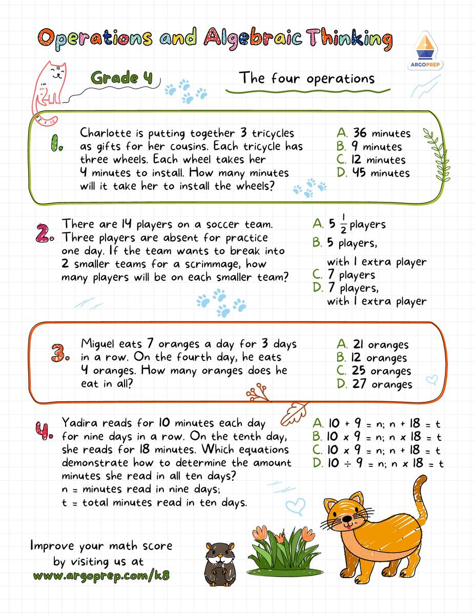 4th Grade Multi Step Word Problems Solving Basic Algebraic Equations Worksheets For Free ArgoPrep