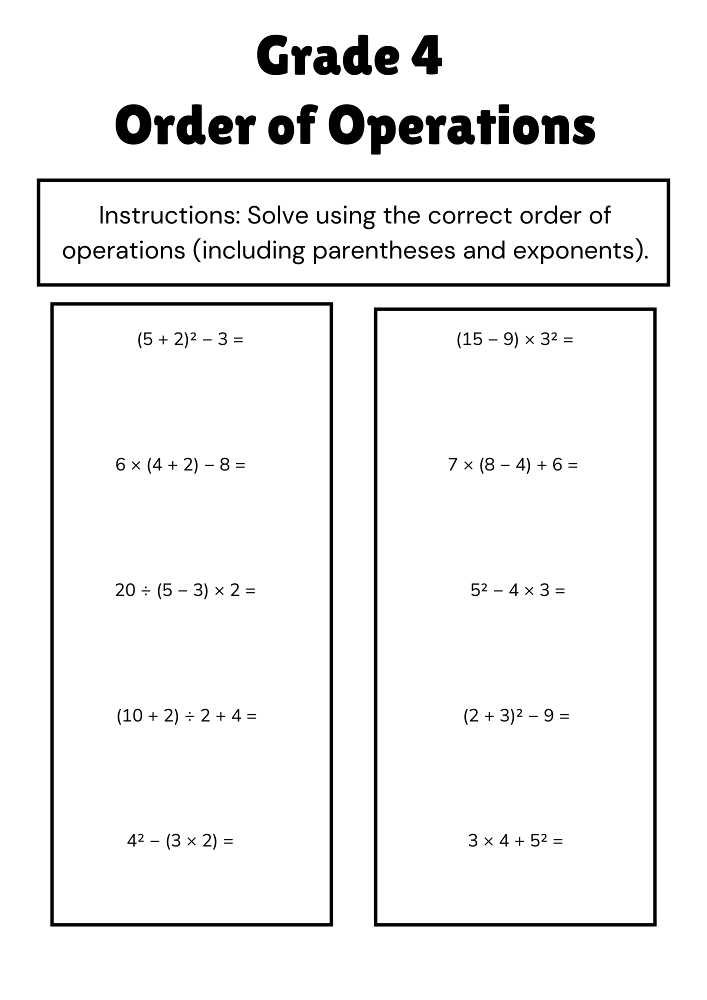 50 Free Printable Order Of Operations Worksheets To Download In Pdf Solving Equations With Two Unknowns Worksheet Fun And Engaging 6th Grade And 7th Grade Algebra EEF Worksheet Cazoom Math
