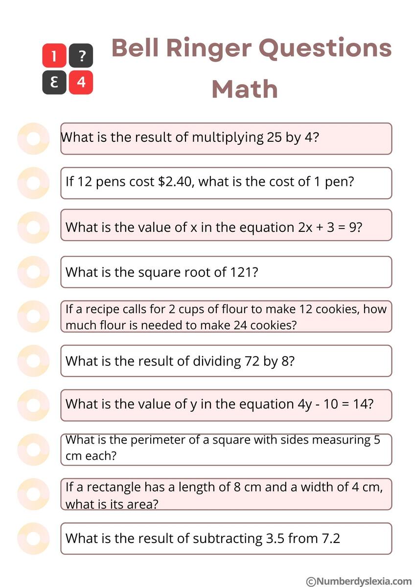 51 Bell Ringer Questions For Teachers To Try PDF Included Number Dyslexia