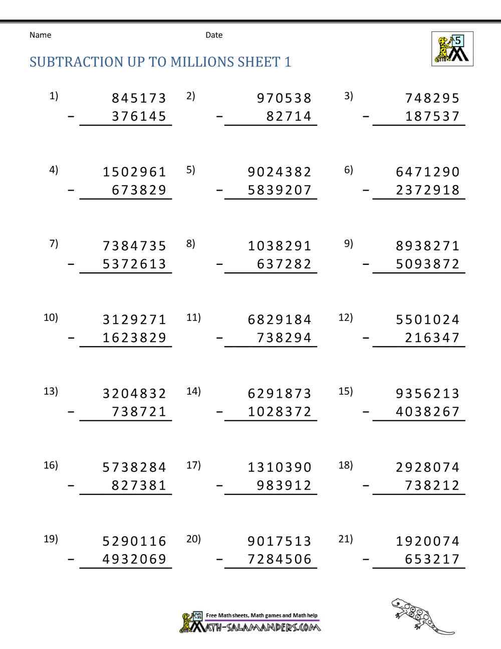 5th Grade Subtraction Worksheets 5th Grade Subtraction Worksheets