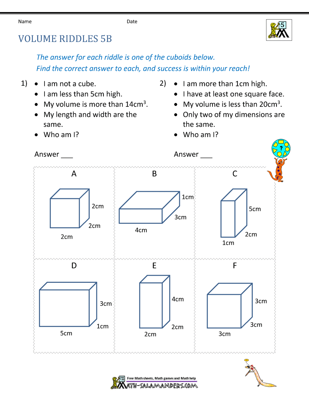 5th Grade Volume Worksheets