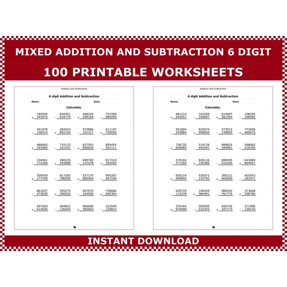 6 Digit Addition Subtraction Worksheets 100 Printable Pages PDF Etsy Ireland 6 Digit Addition Subtraction Worksheets 100 Printable Pages PDF Etsy Ireland