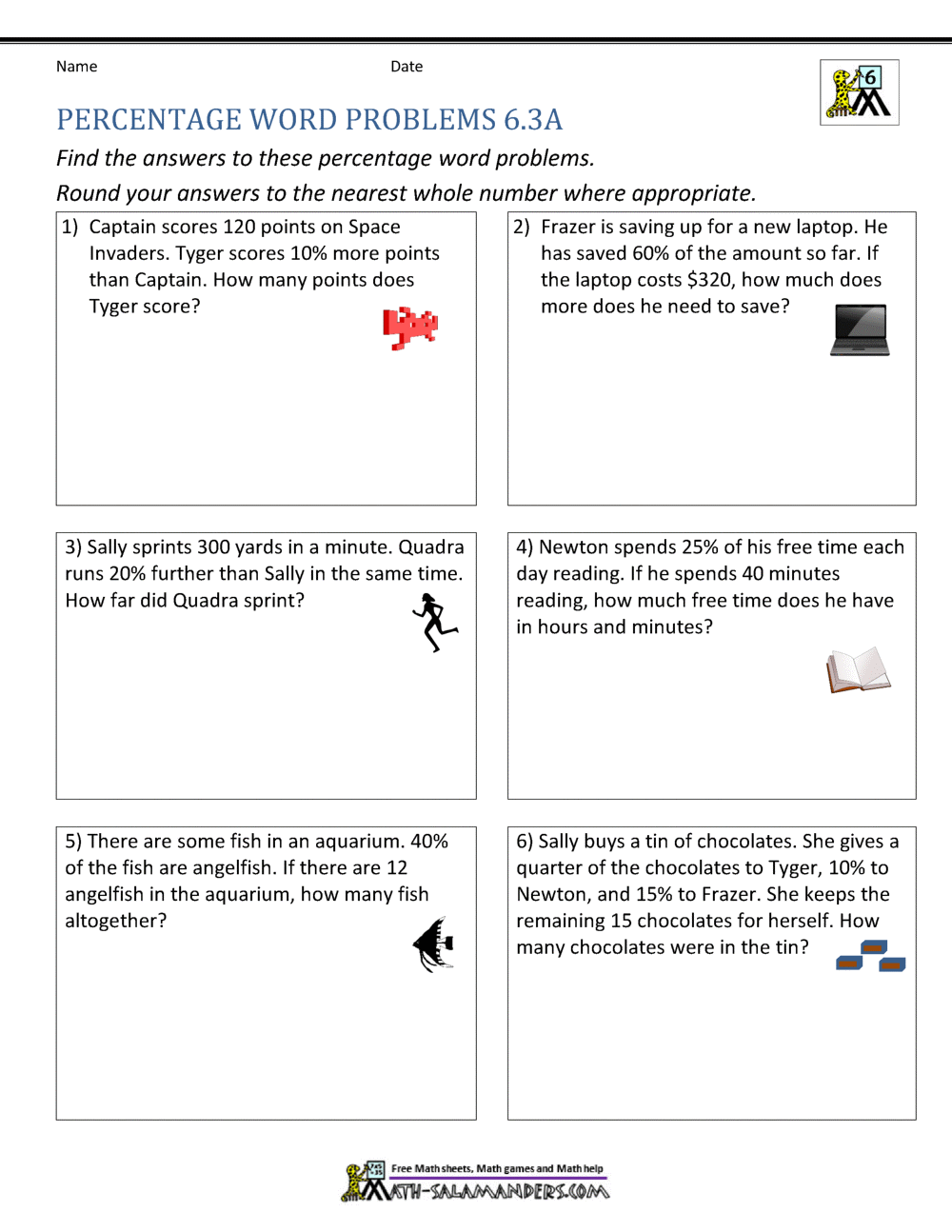6th Grade Percent Word Problems Finding Percentage Worksheets Grade1to6