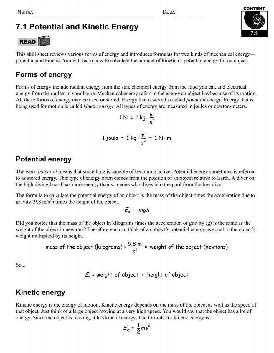 7 1 Potential And Kinetic Energy CPO Science 7 1 Potential And Kinetic Energy CPO Science