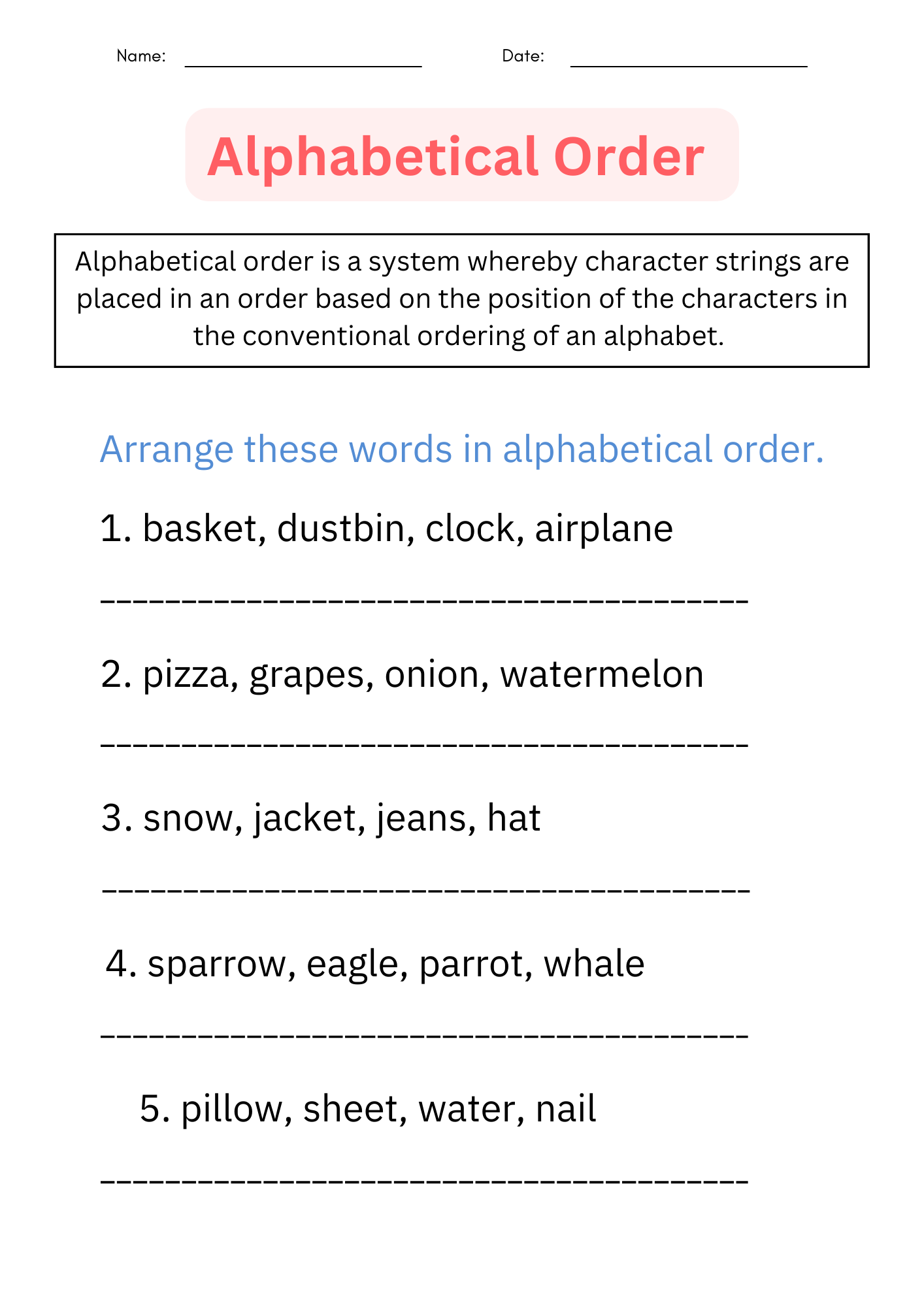 ABC Order Printable Alphabetical Order Worksheets For 1st L 2nd L 3rd Made By Teachers