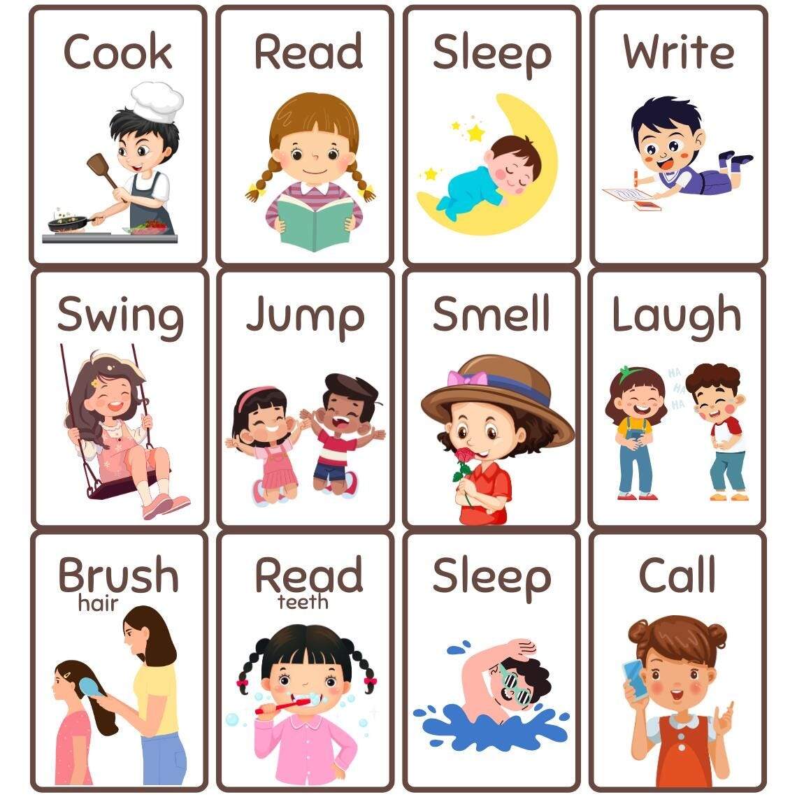 Action Verb Flashcards Speech Therapy ESL Vocabulary Printable Etsy Action Verb Flashcards Speech Therapy ESL Vocabulary Printable Etsy