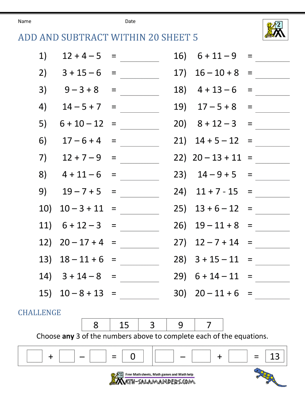 Kindergarten Addition And Subtraction Worksheets