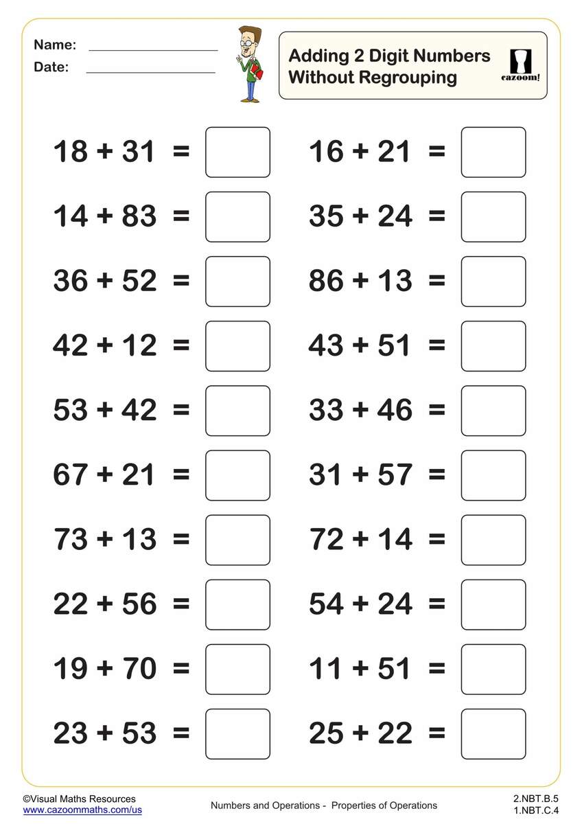 Adding 2 Digit Numbers Without Regrouping 20 Questions Worksheet PDF Printable Addition Worksheets Cazoom Math Adding 2 Digit Numbers Without Regrouping 20 Questions Worksheet PDF Printable Addition Worksheets Cazoom Math