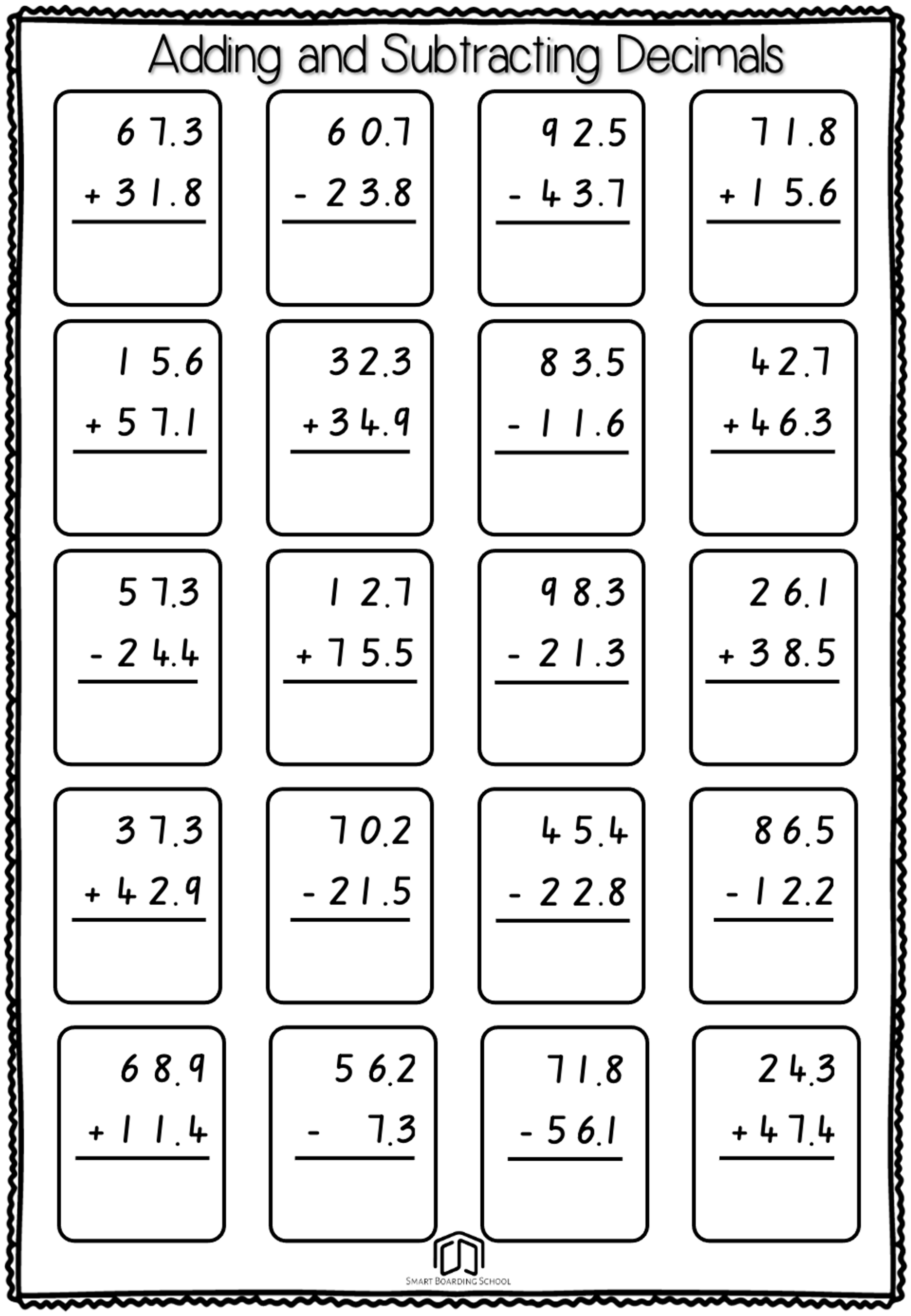 Adding And Subtracting Decimals Worksheet Fun And Engaging 5th Grade And 6th Grade Number Operations In Base Ten Worksheet Cazoom Math