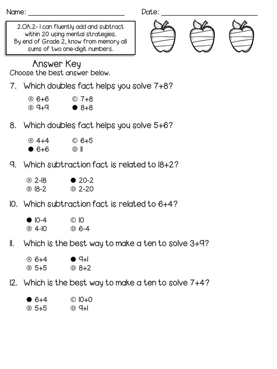 Adding Subtracting Fluently Within 20 Worksheets And Assessments 2 OA 2 Made By Teachers