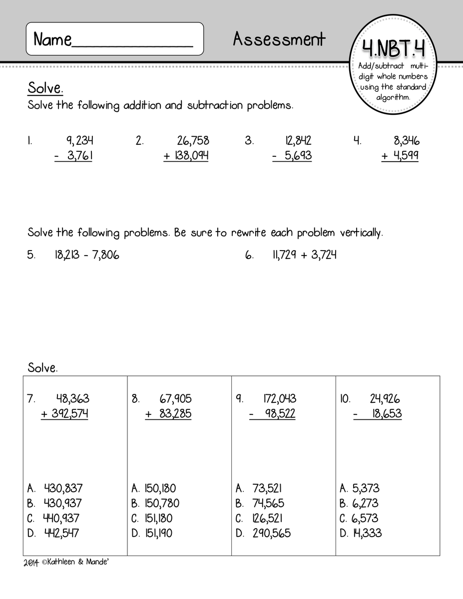 Addition And Subtraction Assessment Amy Taff Library Formative