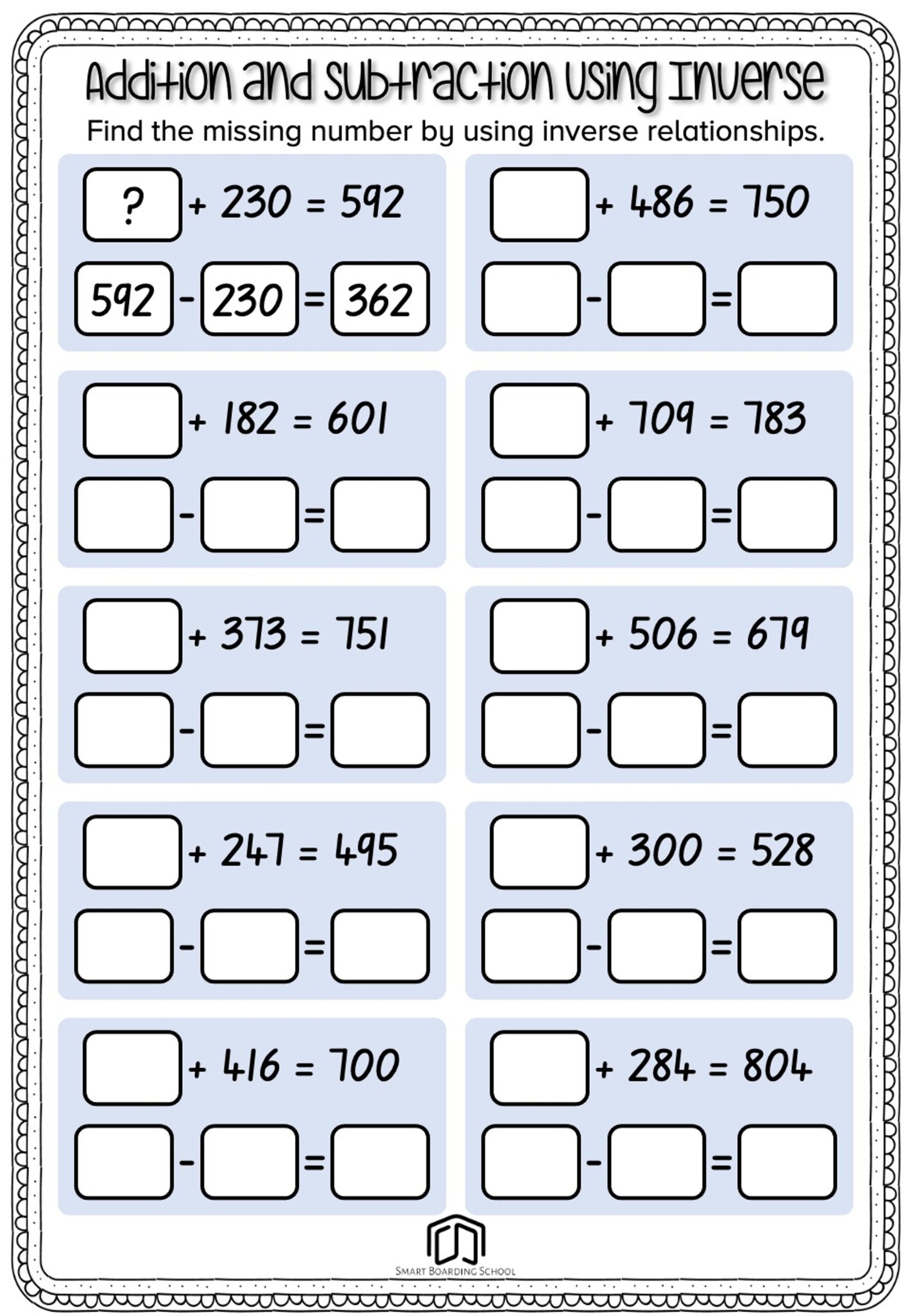 Addition And Subtraction Using Inverse