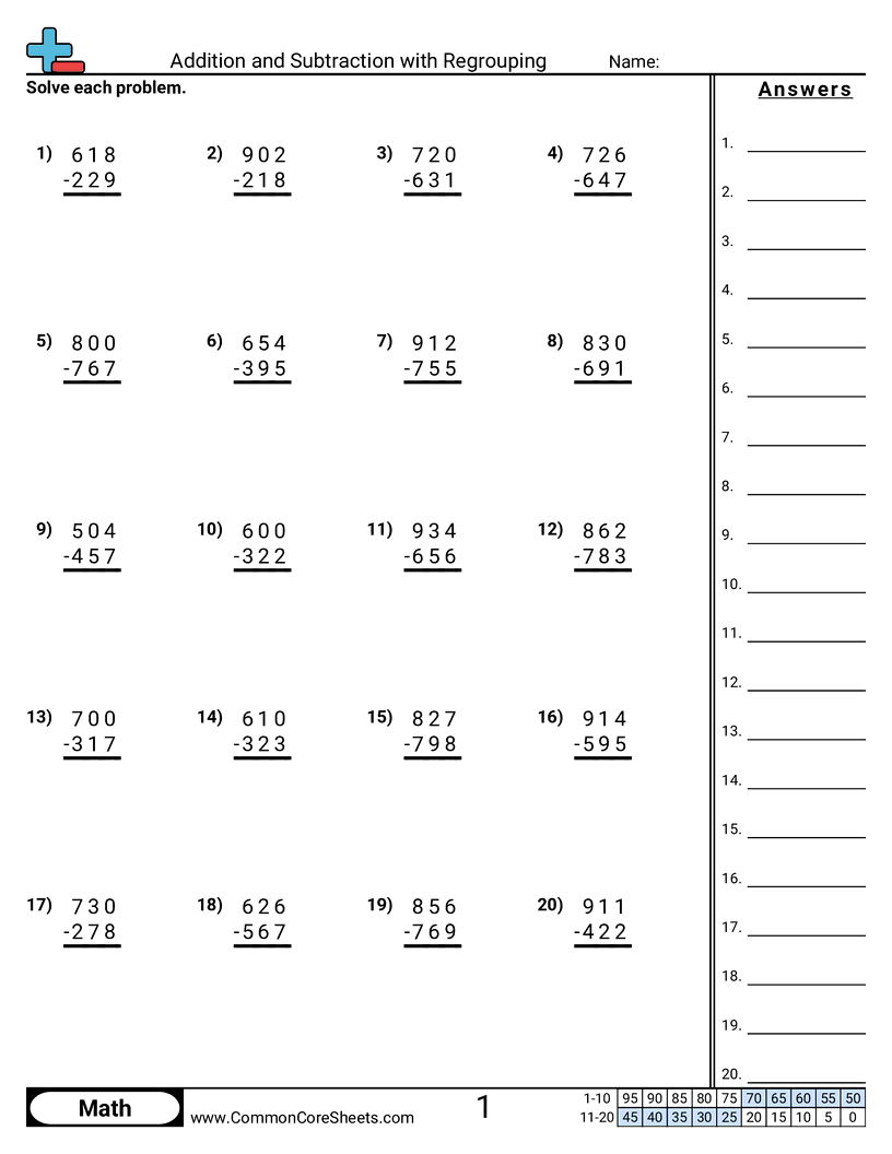 Addition And Subtraction With Regrouping Worksheet Download