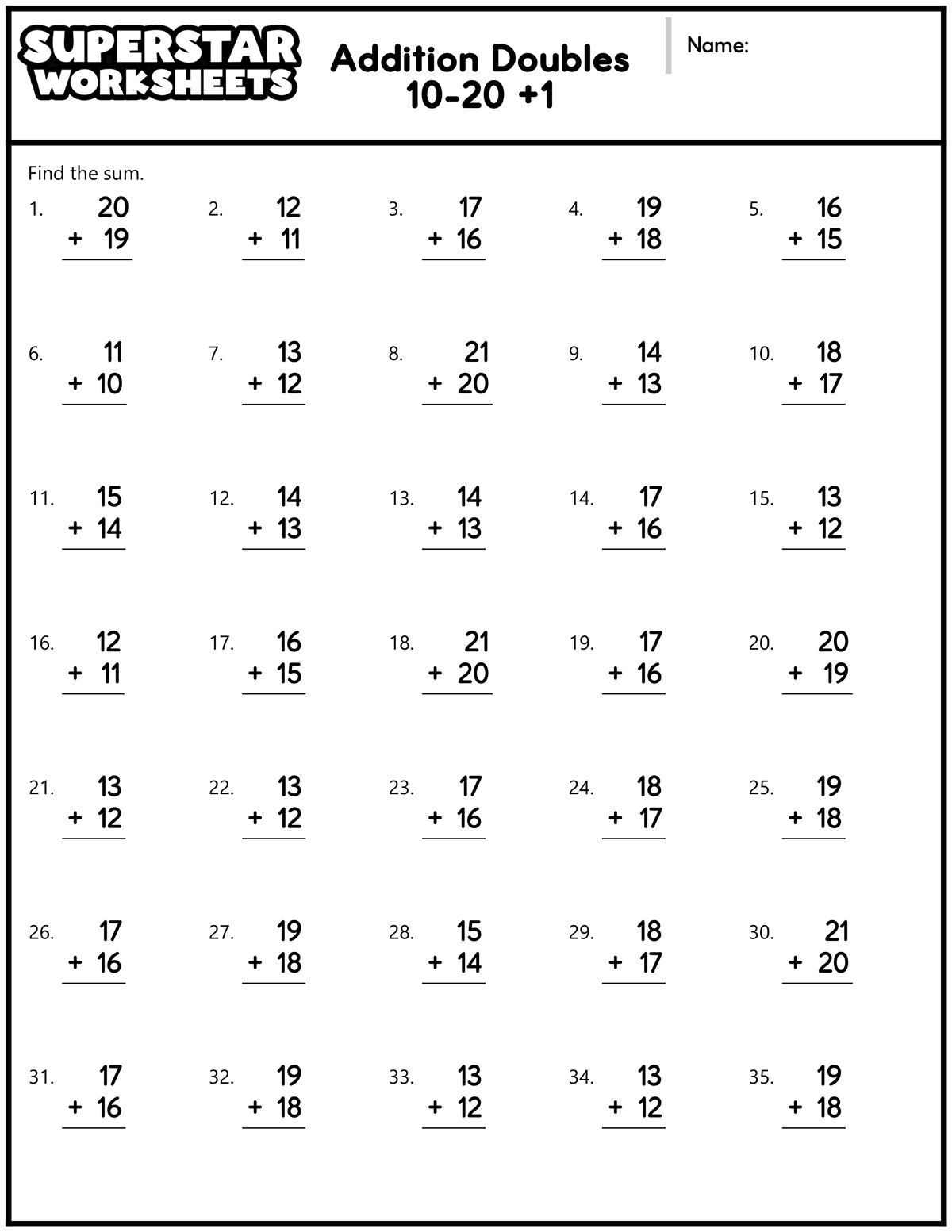 Addition Doubles Worksheets Superstar Worksheets Addition Doubles Worksheets Superstar Worksheets