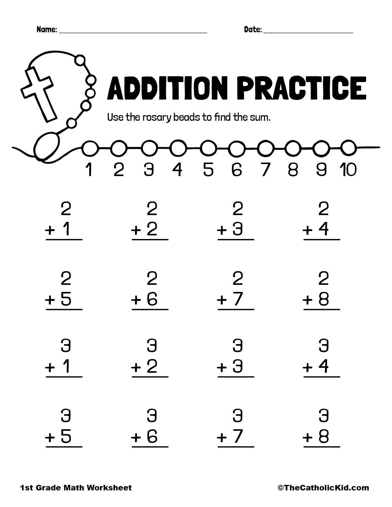 Addition Practice 1st Grade Math Worksheet Catholic TheCatholicKid Addition Practice 1st Grade Math Worksheet Catholic TheCatholicKid