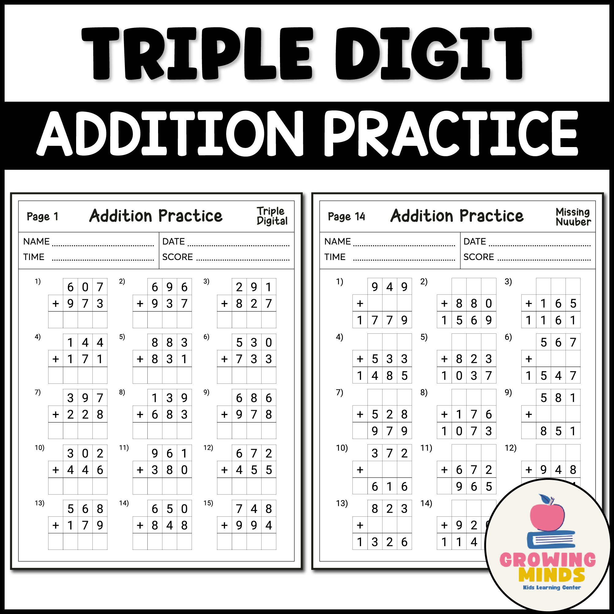 Addition Practice Triple Digit With Missing Number Printable Math Worksheet Made By Teachers 3 Digit Addition Worksheets