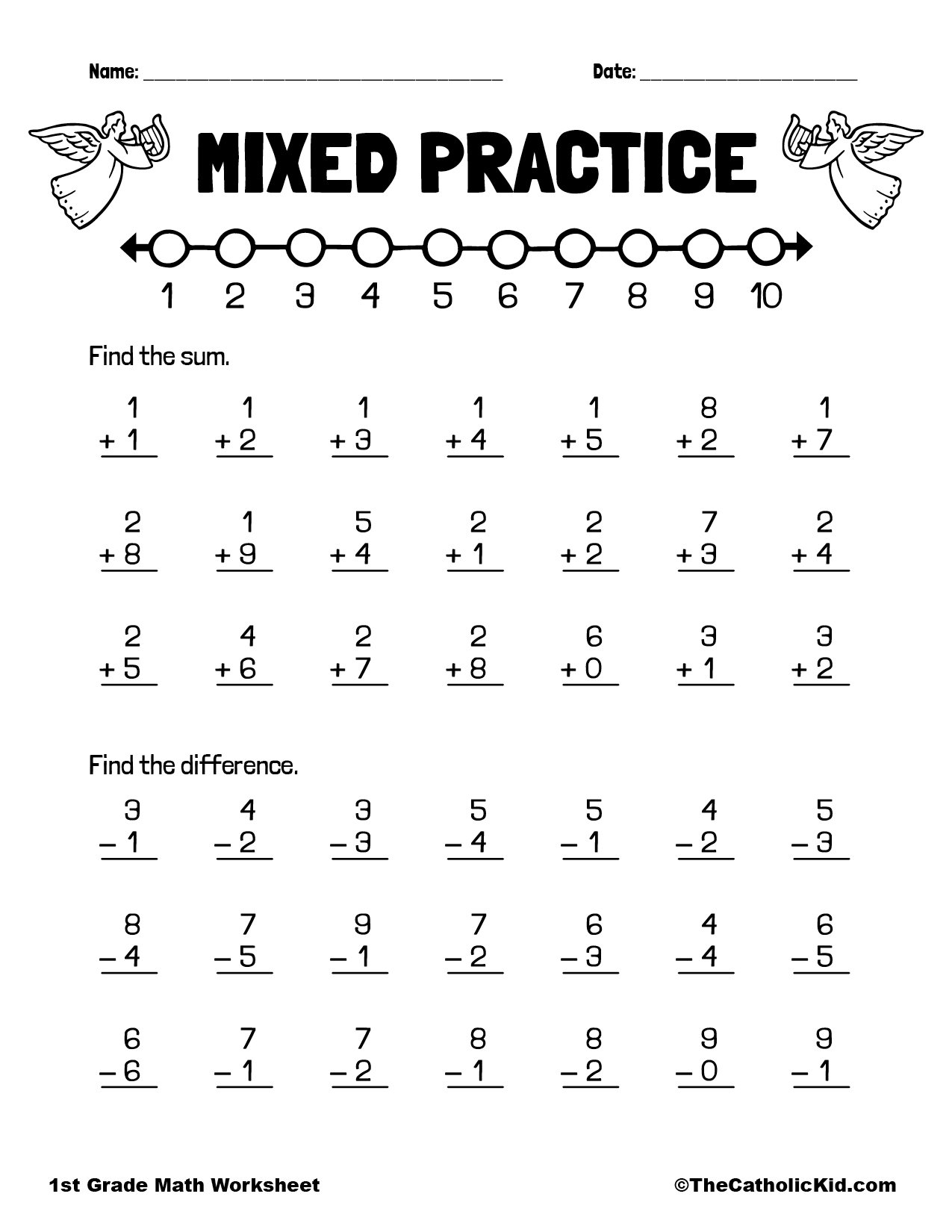 Addition Subtraction 1st Grade Math Worksheet Catholic Worksheets Library