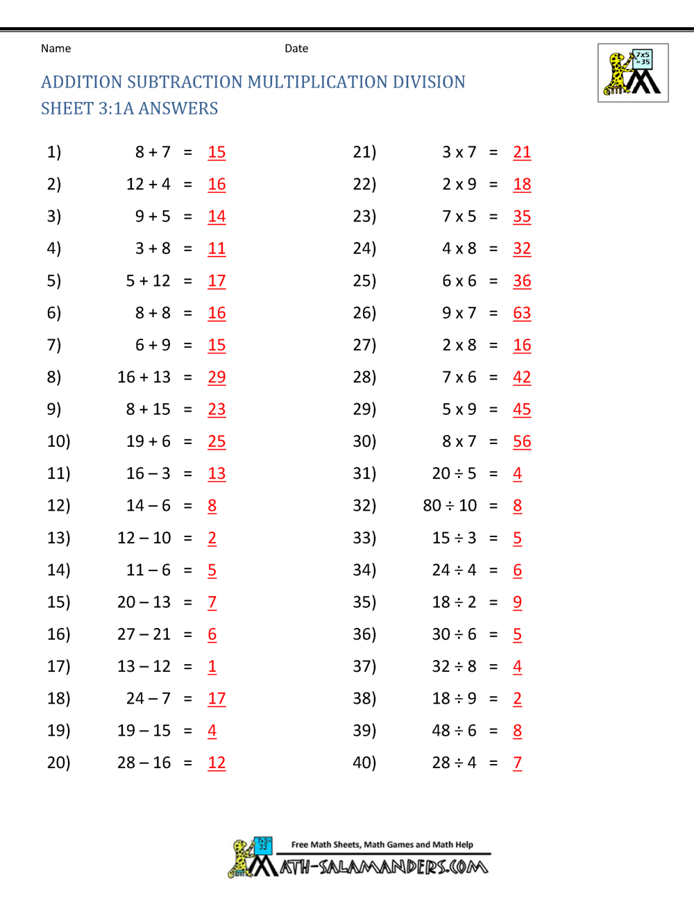 Addition Subtraction And Multiplication Worksheet Worksheets Library
