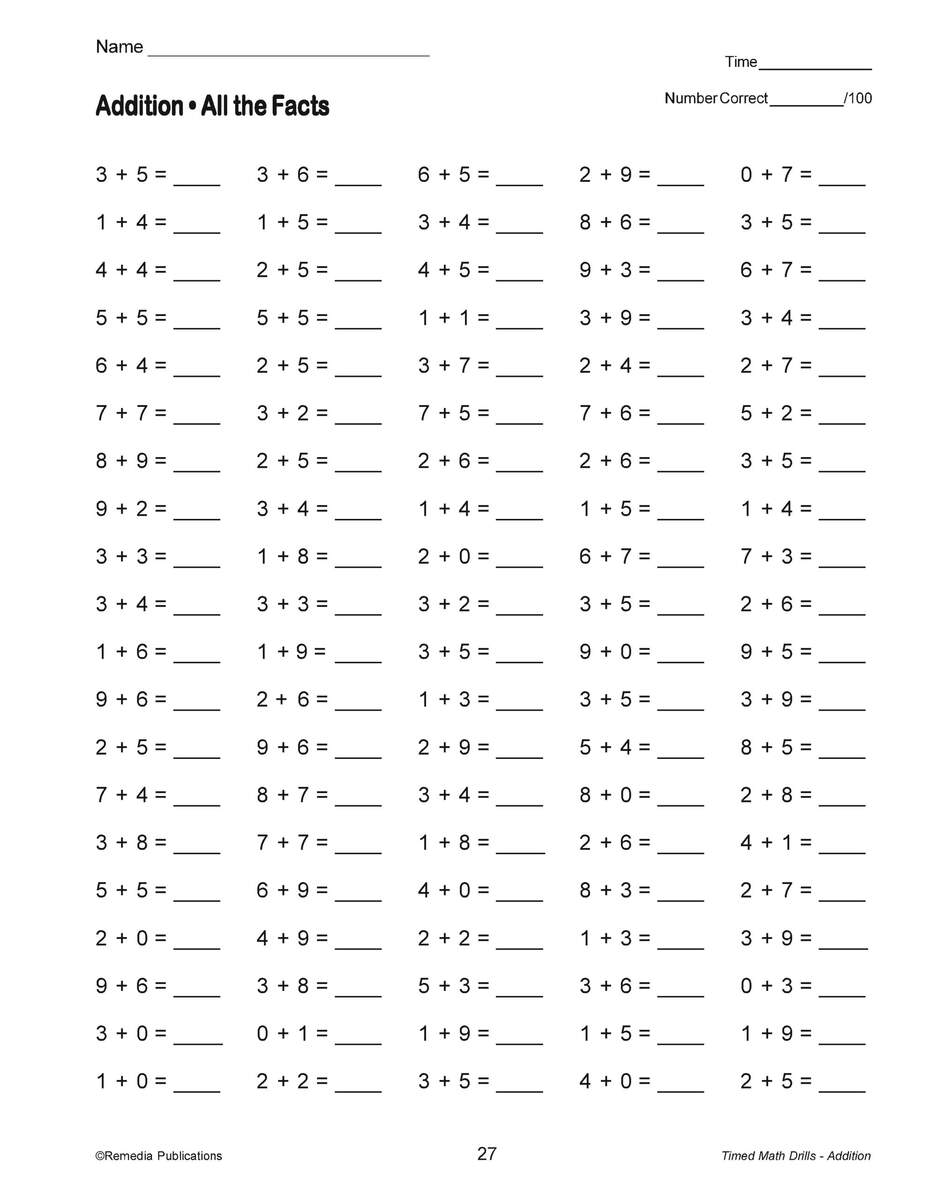 Addition Timed Math Drills Basic Math Facts Single Addend Progressing Classful Addition Timed Math Drills Basic Math Facts Single Addend Progressing Classful