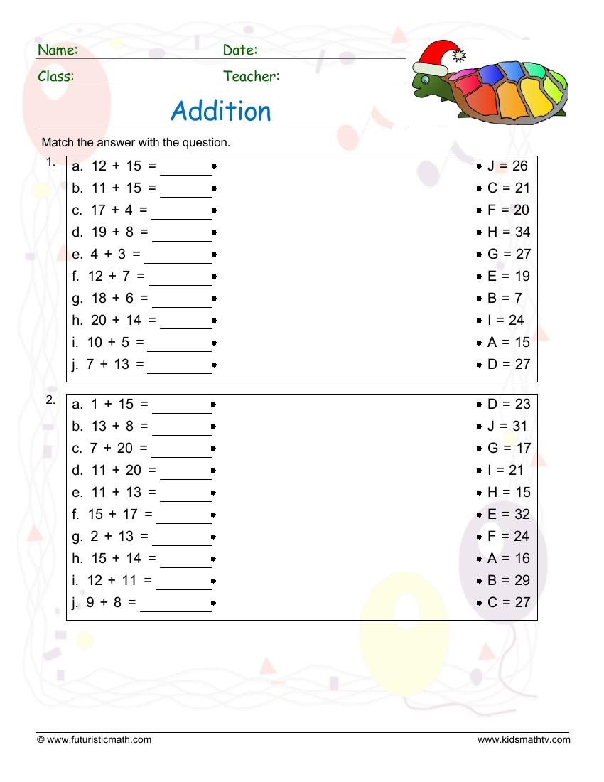 Addition Worksheets Kindergarten Free Downloads Math Champions