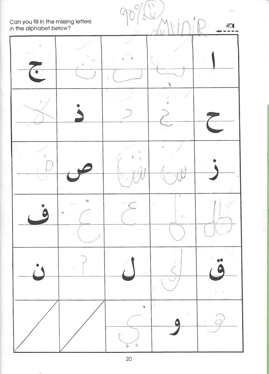 Alhamdulillah I Gave My Son Munir A Fill In The Missing Arabic Letters Test He Did Great Ma Sha Allah May Allah Increase Him And Make It Easy For Him To Learn