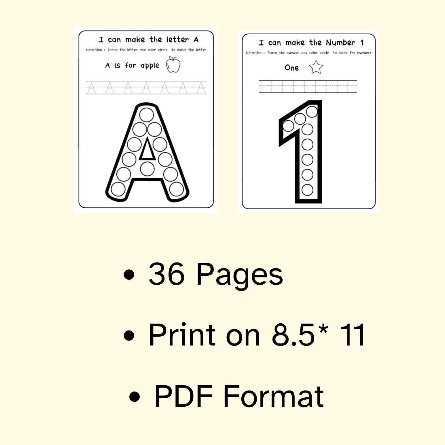 Alphabet And Number Dot Maker Worksheet For Toddler preschool printable Homeschool Etsy