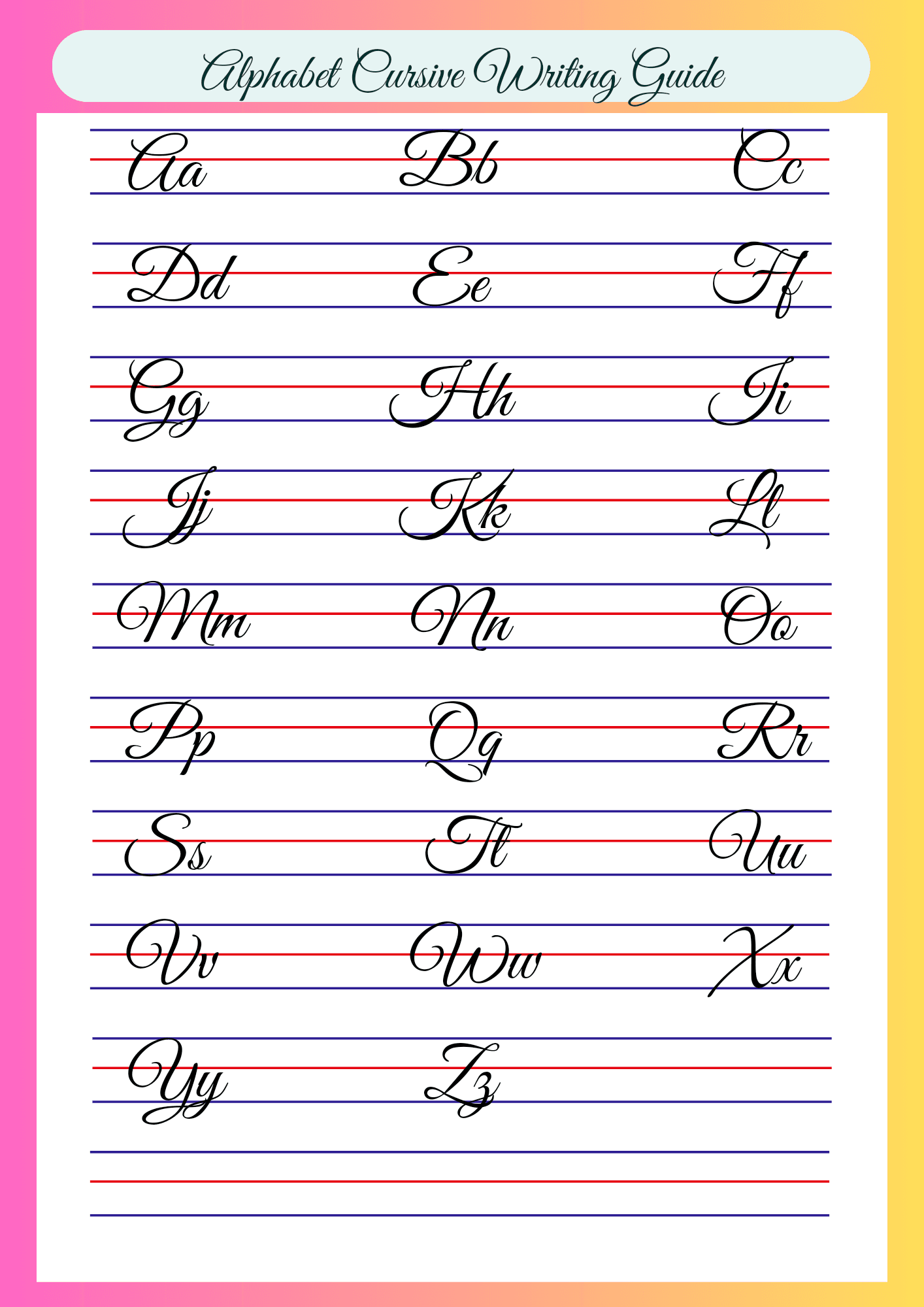 Alphabet Cursive Writing Guide By Catherinearcon Raket PH Cursive Alphabet Tracing Worksheet Printable Cursive Alphabet Tracing Worksheet Learn Cursive Handwriting Practice Cursive Alphabet Etsy