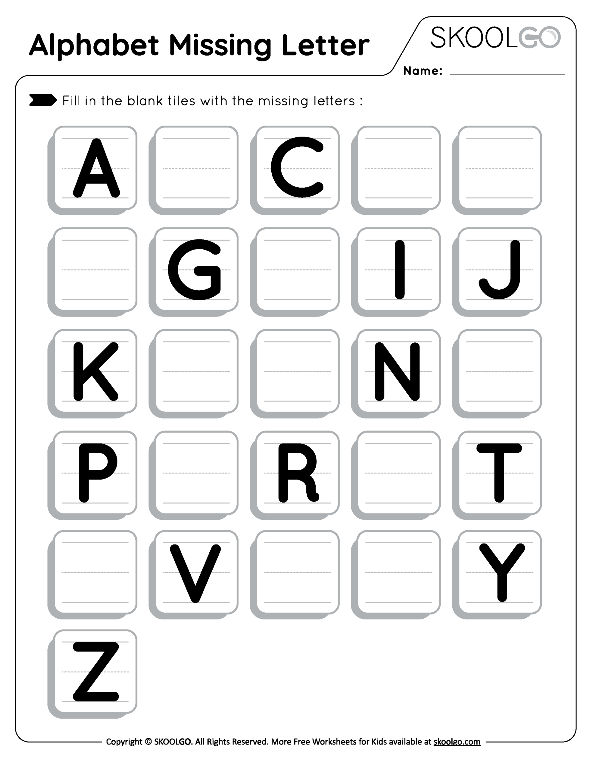 Alphabet Missing Letter Free Worksheet For Kids SKOOLGO Alphabet Fill In The Missing Letter Etsy