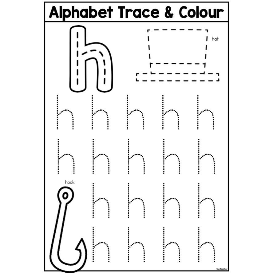 Alphabet Trace Colour Worksheet Letter H Top Teacher