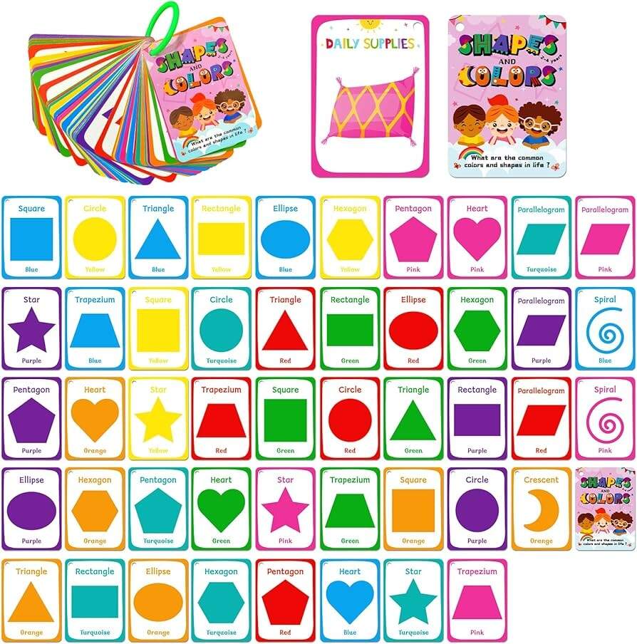 Amazon 49PCS Shapes And Colors Cognitive Cards For Kids Colour Flash Cards Portable Waterproof Geometry Learning Flashcards For Children Toys Games