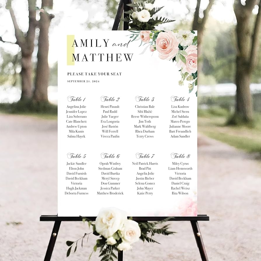 Amazon KOLSTRAW Personalized Wedding Seating Chart Custom Guest List And Seating Table Chart Wedding Find Your Seat Chart Plastic Sign Weatherproof Printed Front Back And Stand Option 7 Patio Amazon KOLSTRAW Personalized Wedding Seating Chart Custom Guest List And Seating Table Chart Wedding Find Your Seat Chart Plastic Sign Weatherproof Printed Front Back And Stand Option 7 Patio