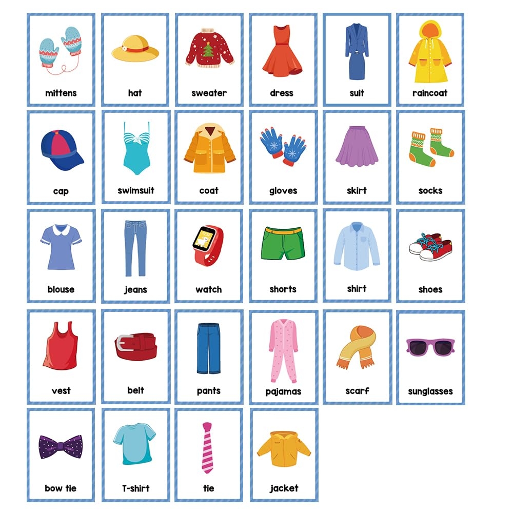Amazon Lilias Clothes Occupations English Words Double Side Learning Flash Cards 30 Cards Set For Homeschool Preschool Kindergarten ESL Vocabulary Building Toys Games