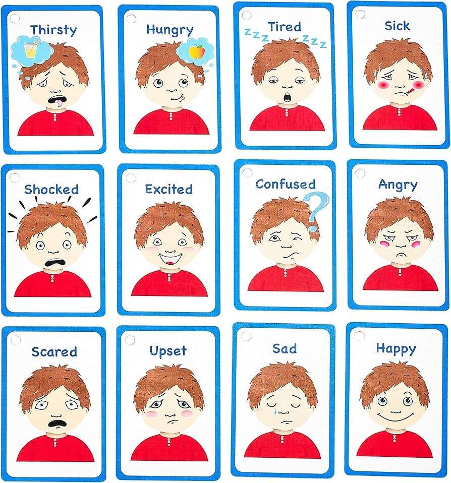 Amazon My Feelings And Emotion Boys Flash Cards For Visual Aid Special Ed Speech Delay Non Verbal Children And Adults With Autism Special Needs ASD ADHD White Boy Toys Games Free Printable Custom Emotions Flashcard Templates Canva