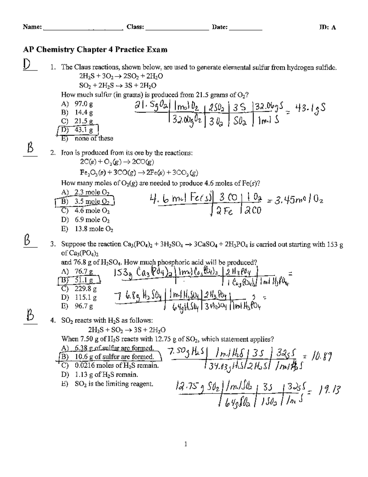 AP Chemistry Chapter 4 Practice Test Answer Key And Solutions Studocu